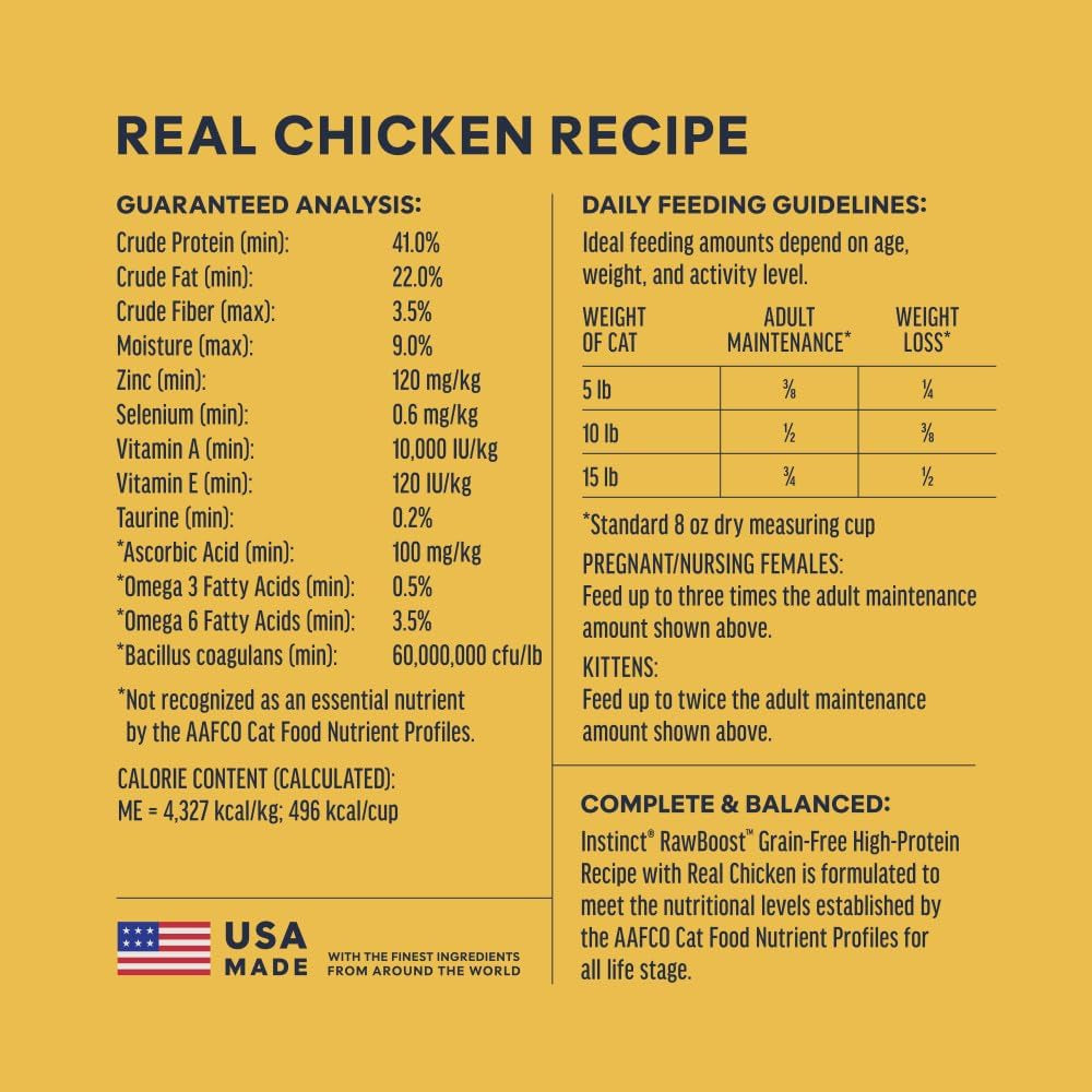 Instinct RawBoost Chicken Cat Food – 10 lb — manufacturer feeding guide and nutrition panel