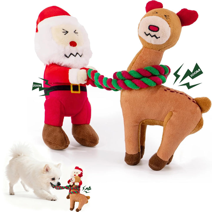Santa & Reindeer Plush Dog Toys — 2 Pack