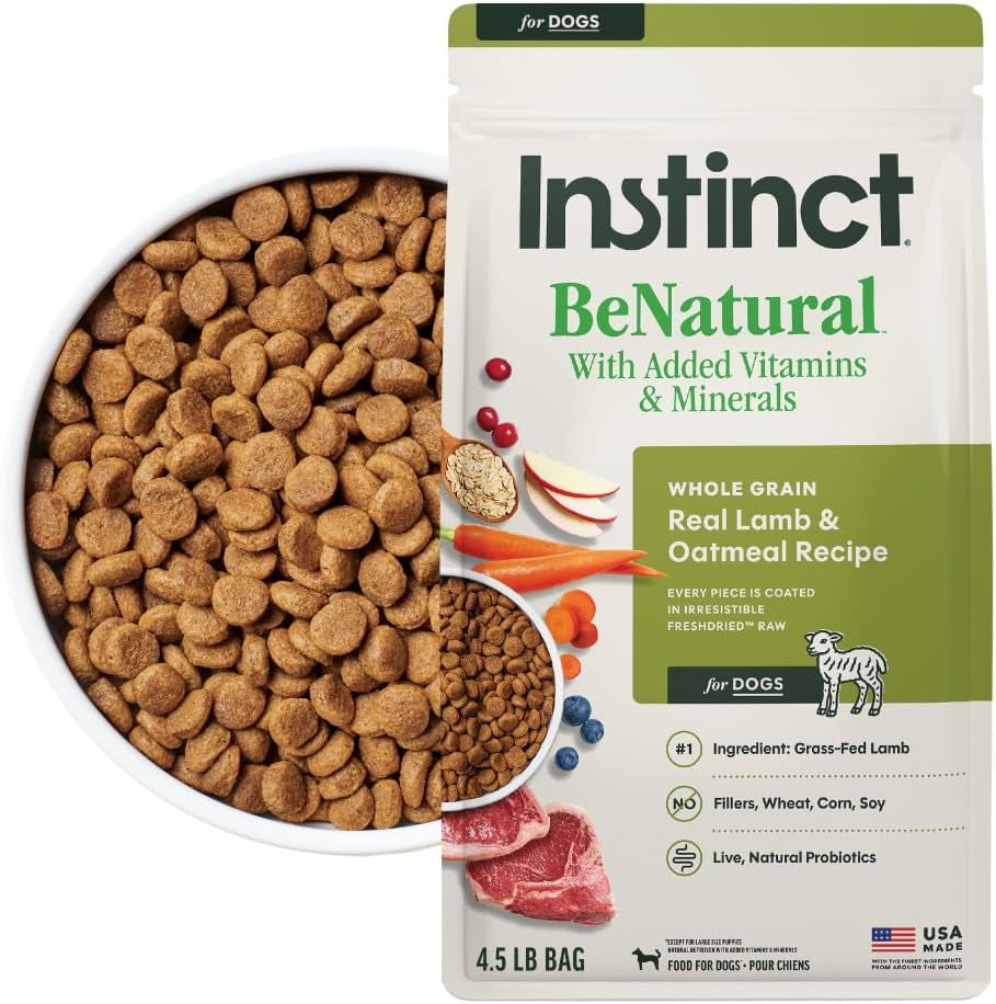 Instinct BeNatural Lamb & Oatmeal Dog Food – 4.5 lb — packaging and food