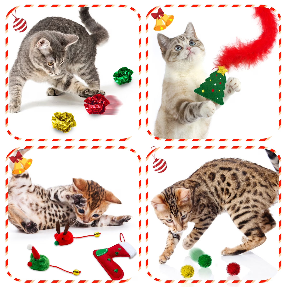 Christmas Cat Toy Stocking — 10-Piece Gift Set