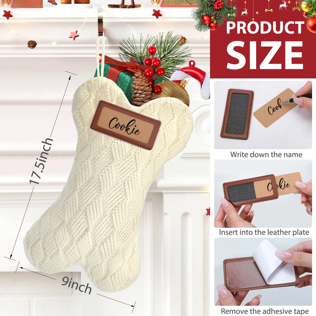 18 Inch Dog Christmas Stocking, Knit White Christmas Stocking for Dogs, Diamond Shape Dog Stocking Christmas Large Pet Stockings Hanging Dog Christmas Stocking