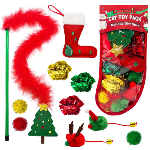 Christmas Cat Toy Stocking — 10-Piece Gift Set