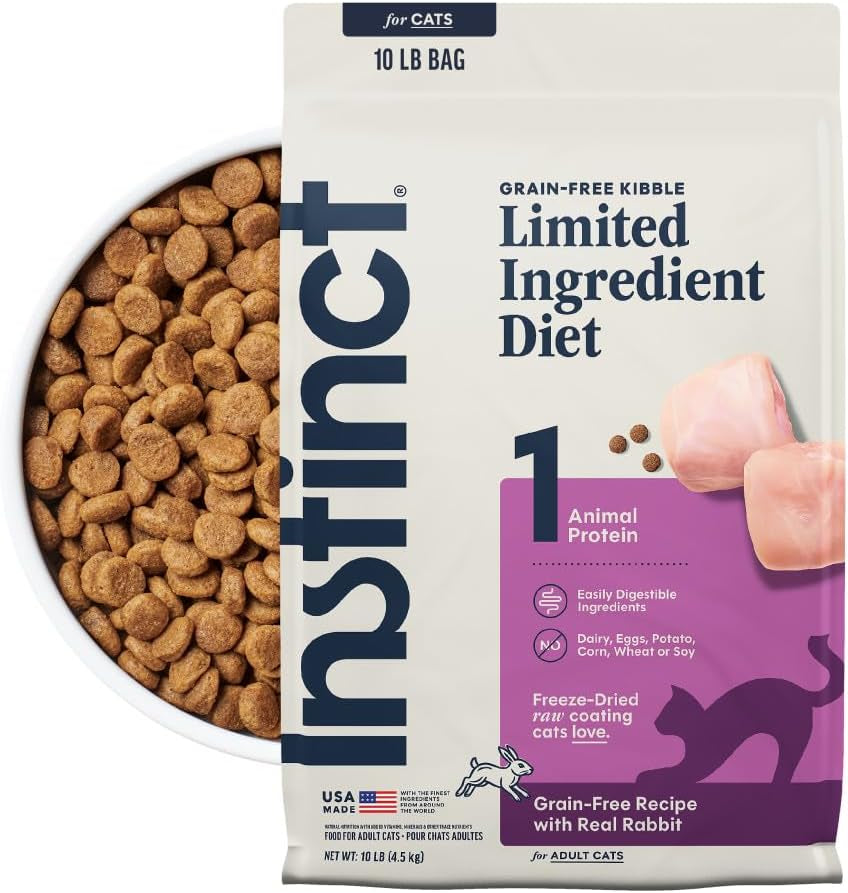 Instinct Limited Ingredient Rabbit Dry Cat Food – 10 lb — packaging and food