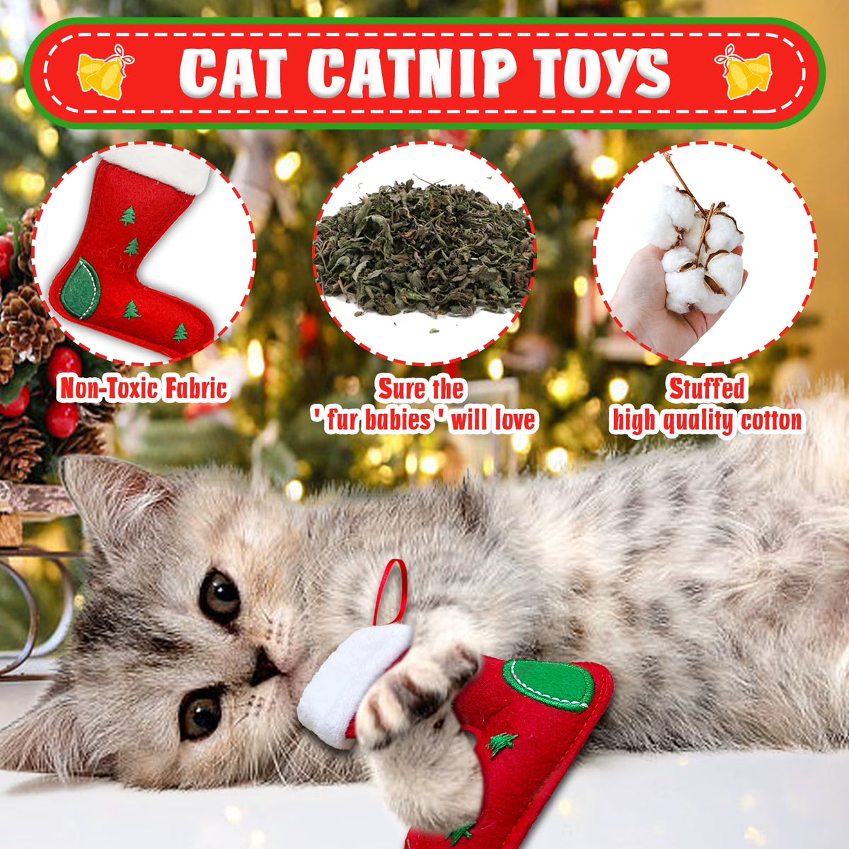 Christmas Cat Toy Stocking — 10-Piece Gift Set