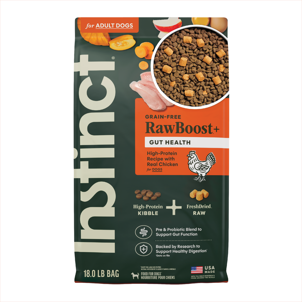 Instinct RawBoost Gut Health Chicken Dog Food, 18 lb bag