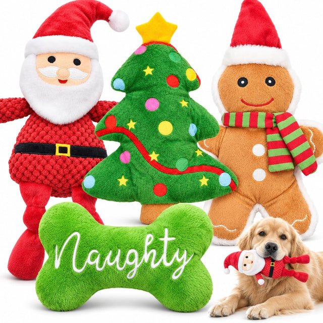 Christmas Plush Dog Toy Gift Bundle — 4 Pieces