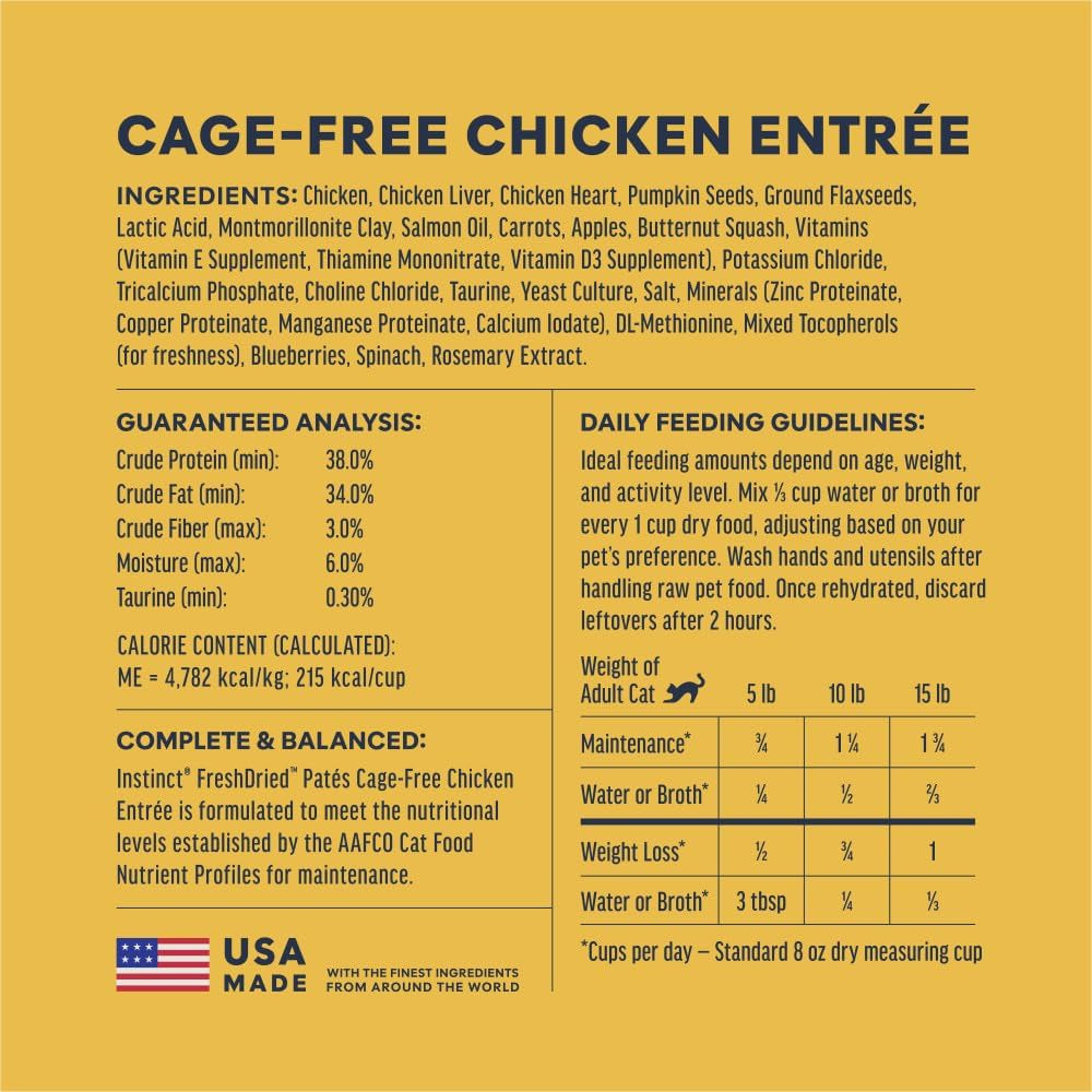 Instinct FreshDried Chicken Pâté Cat Food – 13 oz — manufacturer feeding guide and nutrition panel