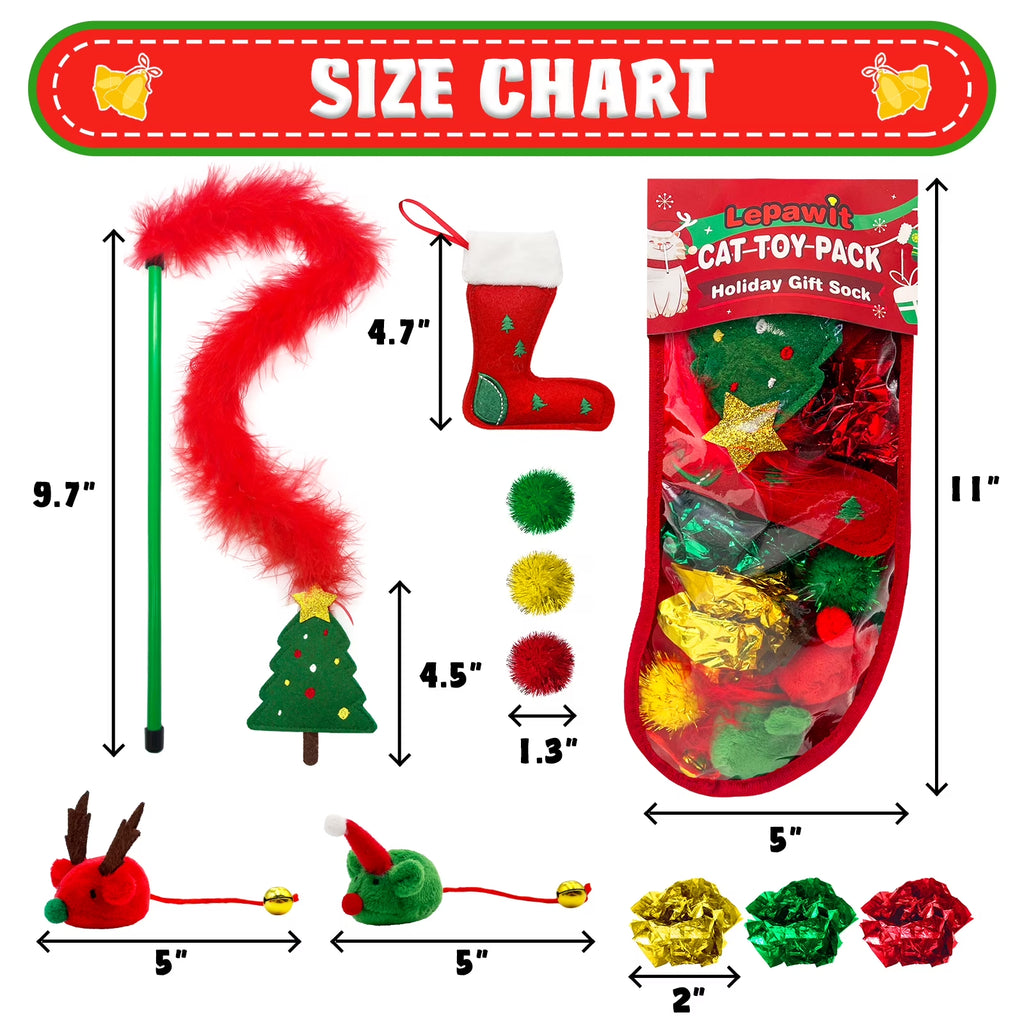 Christmas Cat Toy Stocking — 10-Piece Gift Set