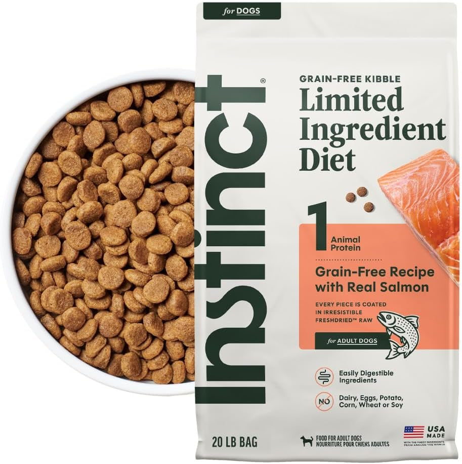 Instinct Limited Ingredient Salmon Dry Dog Food – 20 lb — packaging and food