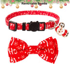 Christmas Cat Collar Breakaway with Bowtie Bell - 2 Pack Red Green Xmas Kitten Bow Collars Christmas Collars for Cat Kitten