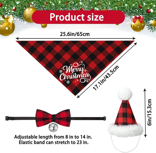 3Pcs Christmas Dog Costumes Classic Buffalo Plaid Xmas