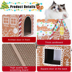 Christmas Gingerbread Cat House 16.5"X 13"X19" Christmas Cardboard Cat Scratcher House with Scratching Pad for Indoor Cats Kittens Large Cat Playhouse