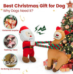 Christmas Dog Toys - 2 Pack Squeaky Stuffed Toys for Large Medium Small Dogs with Detachable Rope, Crinkle to Keep Them Busy - Santa Claus & Reindeer