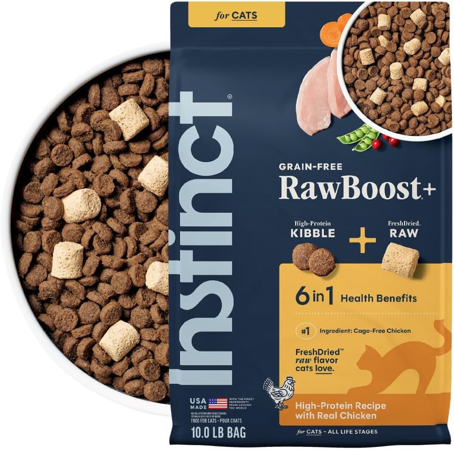 Instinct RawBoost Chicken Cat Food – 10 lb — packaging and food