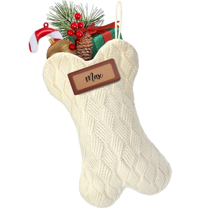 White Knit Dog Christmas Stocking — 18 Inch