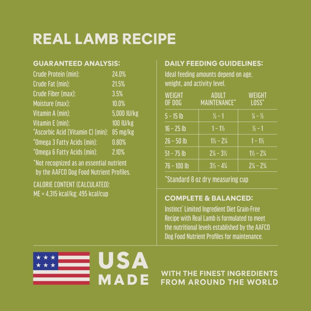 Instinct Limited Ingredient Lamb Dog Food – 20 lb — recipe information, image 8