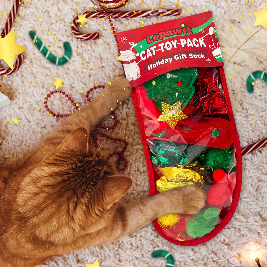 Christmas Cat Toy Stocking — 10-Piece Gift Set
