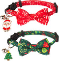 Christmas Cat Collar Breakaway with Bowtie Bell - 2 Pack Red Green Xmas Kitten Bow Collars Christmas Collars for Cat Kitten