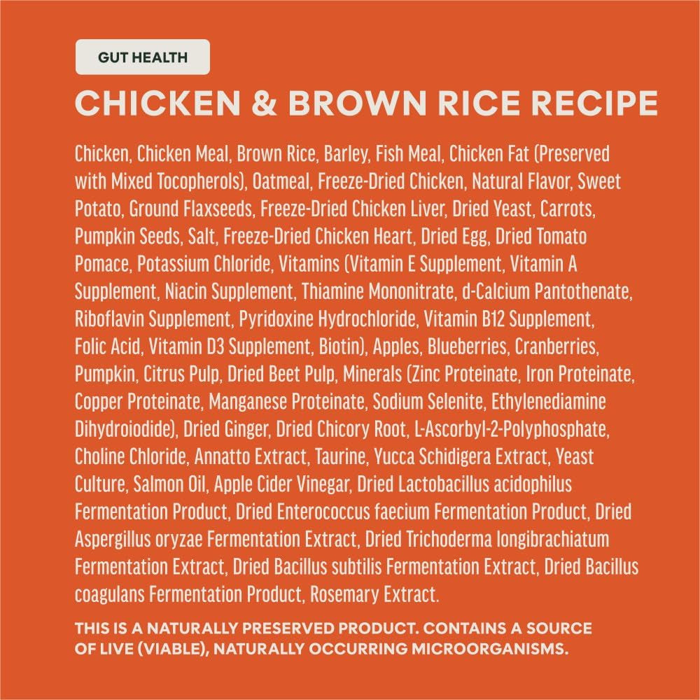 Instinct RawBoost Gut Chicken & Brown Rice Dog Food – 3.5 lb — manufacturer ingredient list