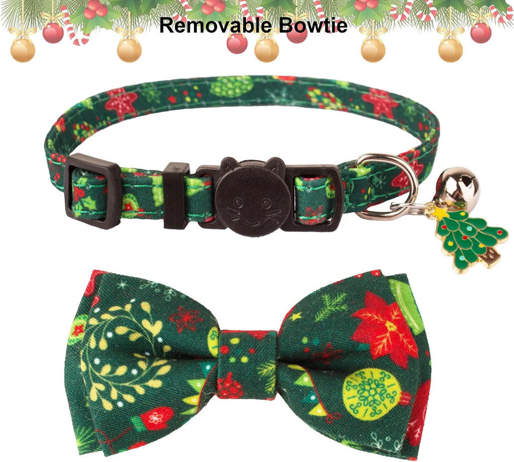 Christmas Cat Collar Breakaway with Bowtie Bell - 2 Pack Red Green Xmas Kitten Bow Collars Christmas Collars for Cat Kitten