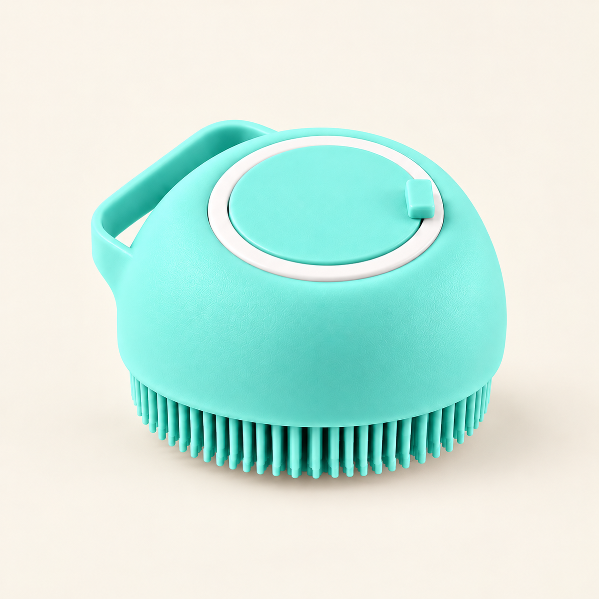 SplashPaw Bath Brush — Heart-Shaped Blue, product photo on warm cream