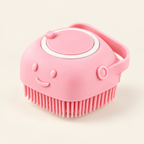 SplashPaw Bath Brush — Square Pink, product photo on warm cream