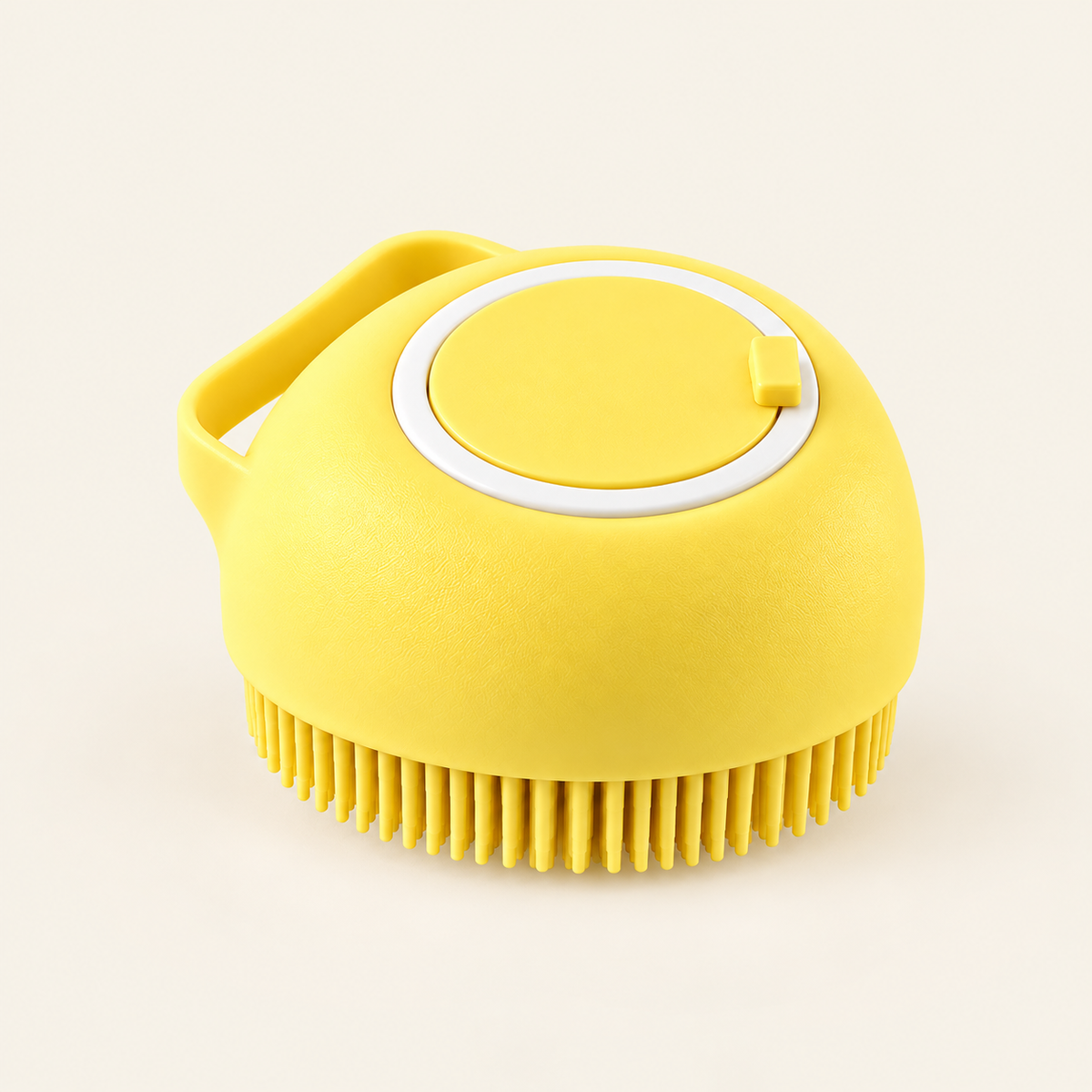 SplashPaw Bath Brush — Heart-Shaped Yellow, product photo on warm cream