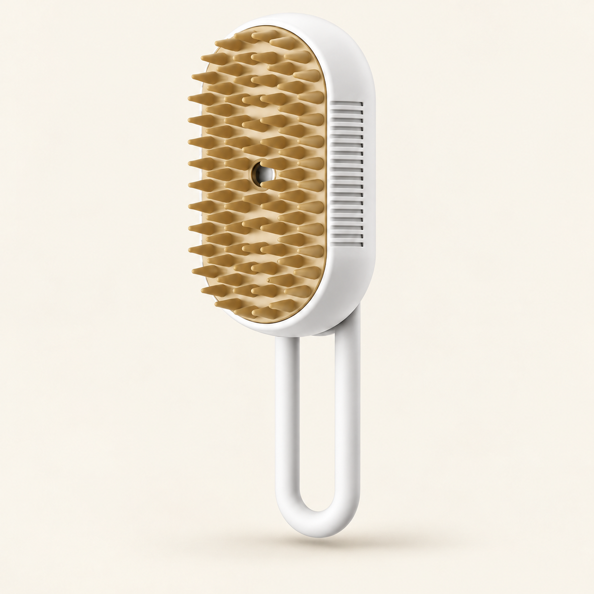 Misting Grooming Brush — White Handle, product photo on warm cream