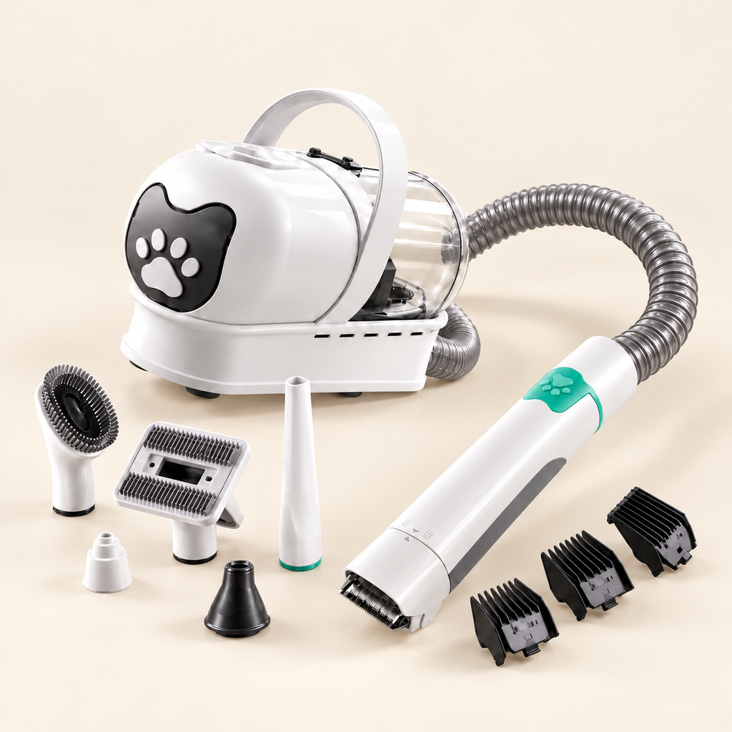 Pet Grooming Vacuum Kit — United States, product photo on warm cream