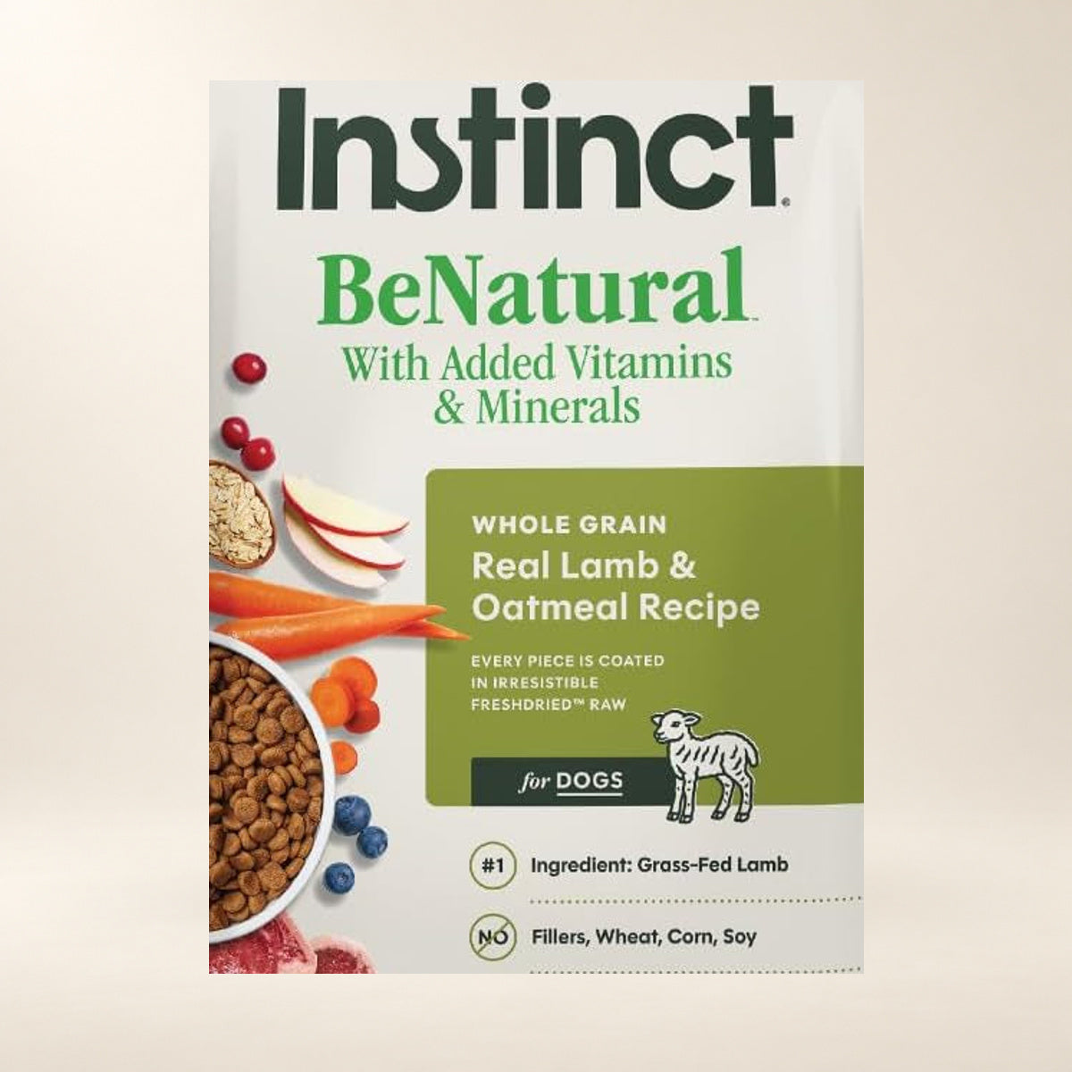 Instinct BeNatural Lamb & Oatmeal Dog Food – 4.5 lb — close-up of the authentic packaging label