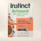 Instinct BeNatural Salmon & Brown Rice Dog Food – 4.5 lb — close-up of the authentic packaging label