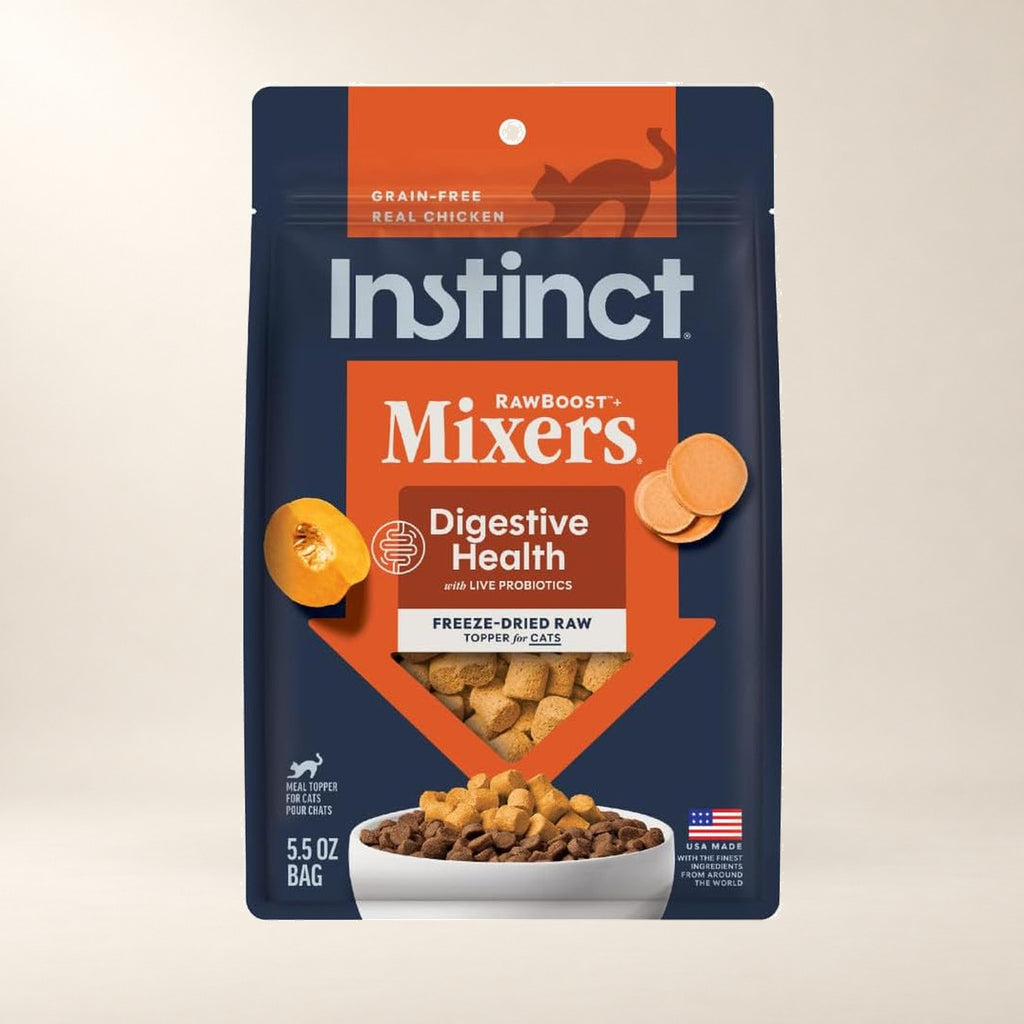 Instinct Digestive Health Cat Mixers – 5.5 oz — authentic packaging on a cream background