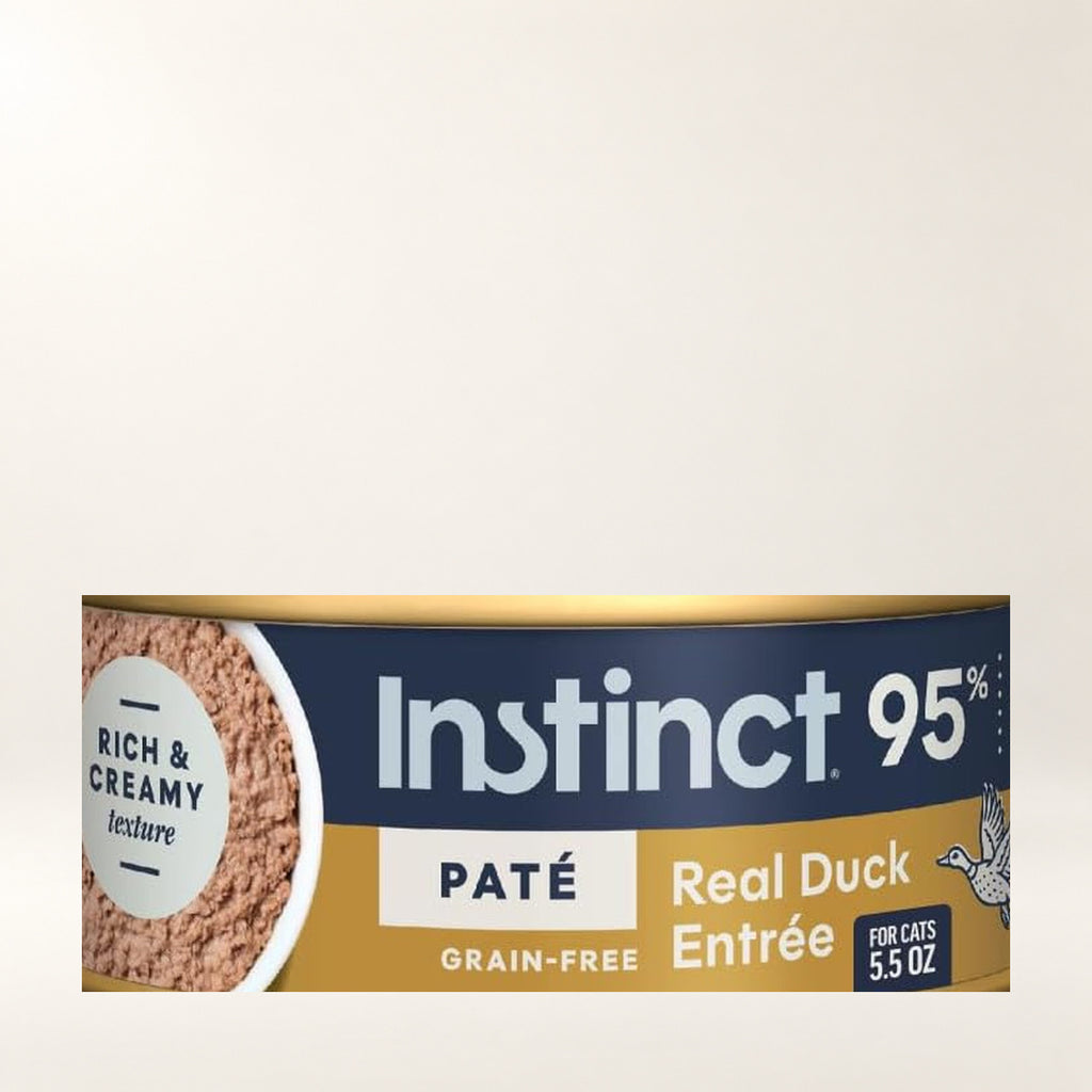 Instinct Duck Pâté Wet Cat Food – 12 × 5.5 oz — close-up of the authentic packaging label
