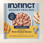Instinct Healthy Cravings Chicken Cat Topper – 24 × 3 oz — close-up of the authentic packaging label