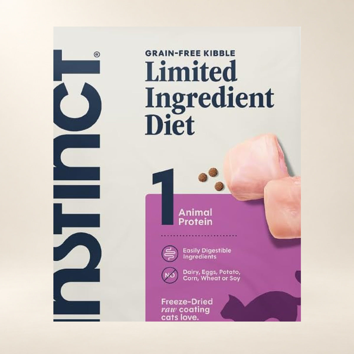 Instinct Limited Ingredient Rabbit Dry Cat Food – 10 lb — close-up of the authentic packaging label