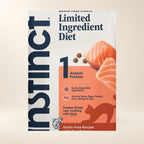 Instinct Limited Ingredient Salmon Dry Cat Food – 4.5 lb — close-up of the authentic packaging label