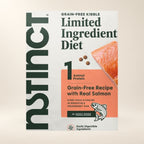 Instinct Limited Ingredient Salmon Dry Dog Food – 20 lb — close-up of the authentic packaging label