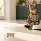 Instinct Original Salmon Pâté Cat Food – 12 × 5.5 oz — packaging in a cream and forest-green mealtime scene