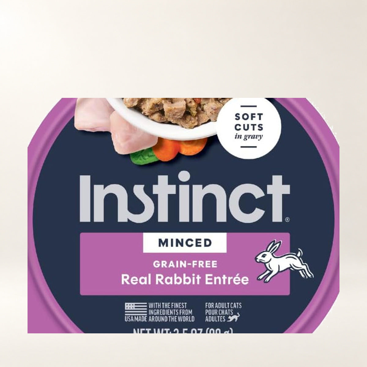 Instinct Rabbit Minced Wet Cat Food – 12 × 3.5 oz — close-up of the authentic packaging label