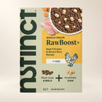 Instinct RawBoost Chicken & Brown Rice Dog Food – 3.5 lb — close-up of the authentic packaging label