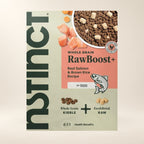 Instinct RawBoost Salmon & Brown Rice Dog Food – 19 lb — close-up of the authentic packaging label