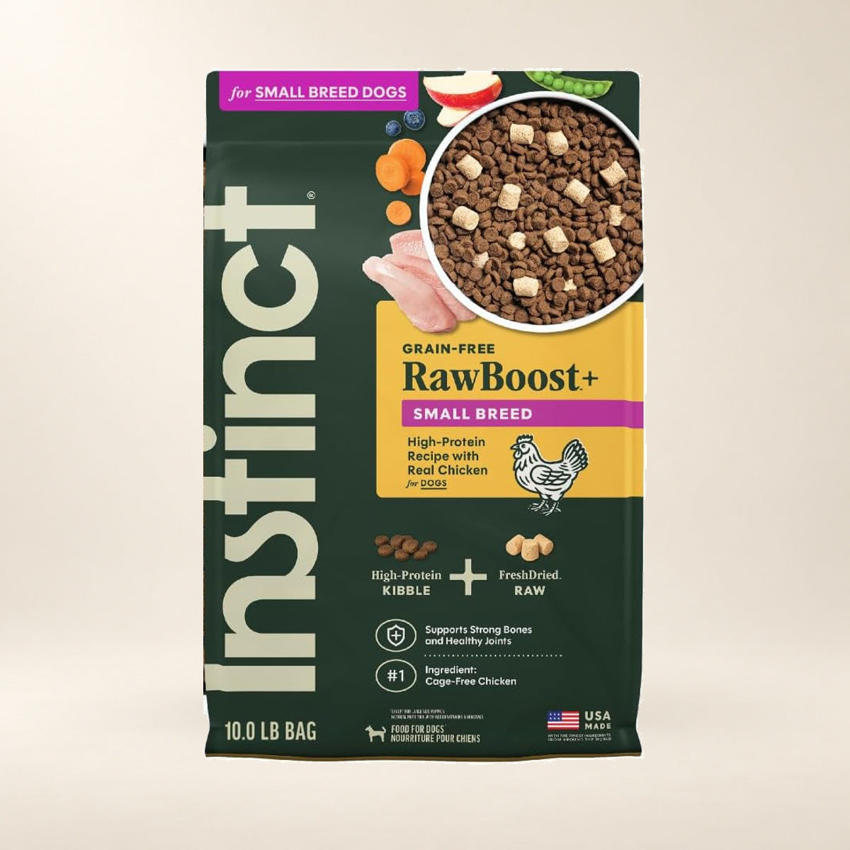 Instinct RawBoost Small Breed Chicken Dog Food – 10 lb — authentic packaging on a cream background