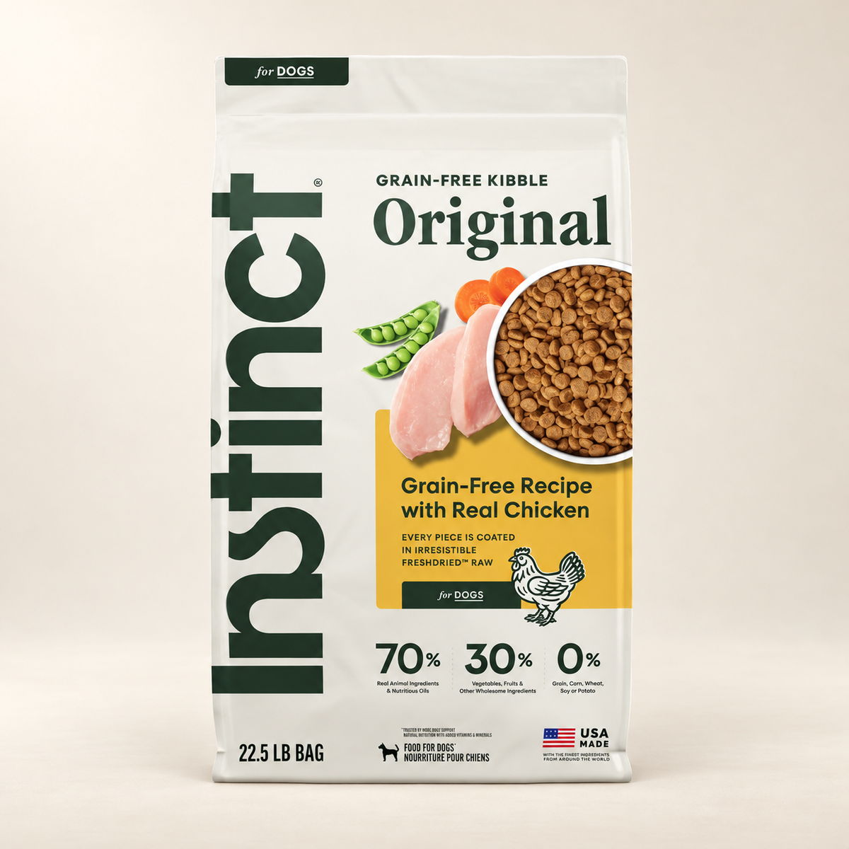 Instinct Original Chicken Dry Dog Food – 22.5 lb on a warm cream background
