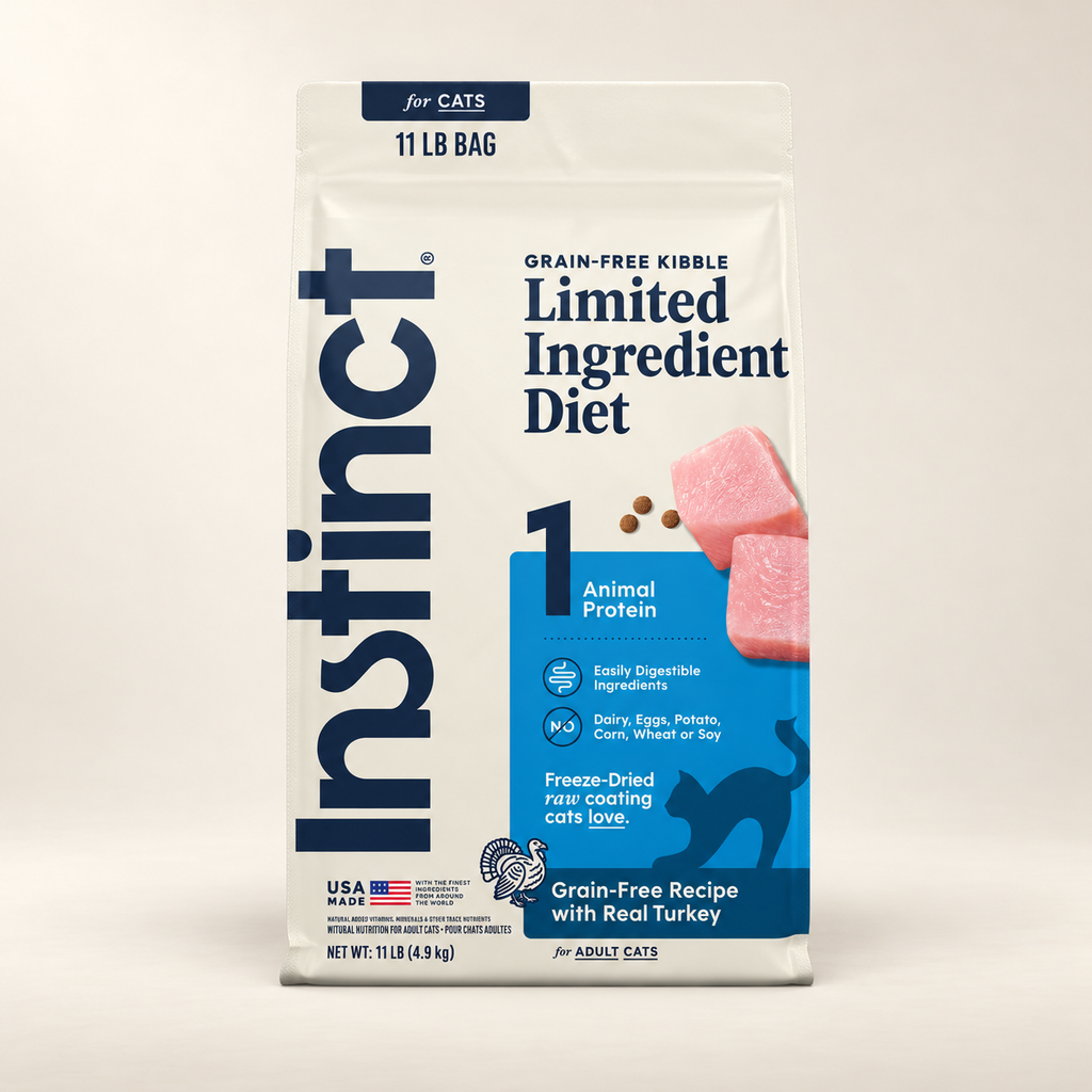 Instinct Limited Ingredient Turkey Cat Food – 11 lb on a warm cream background