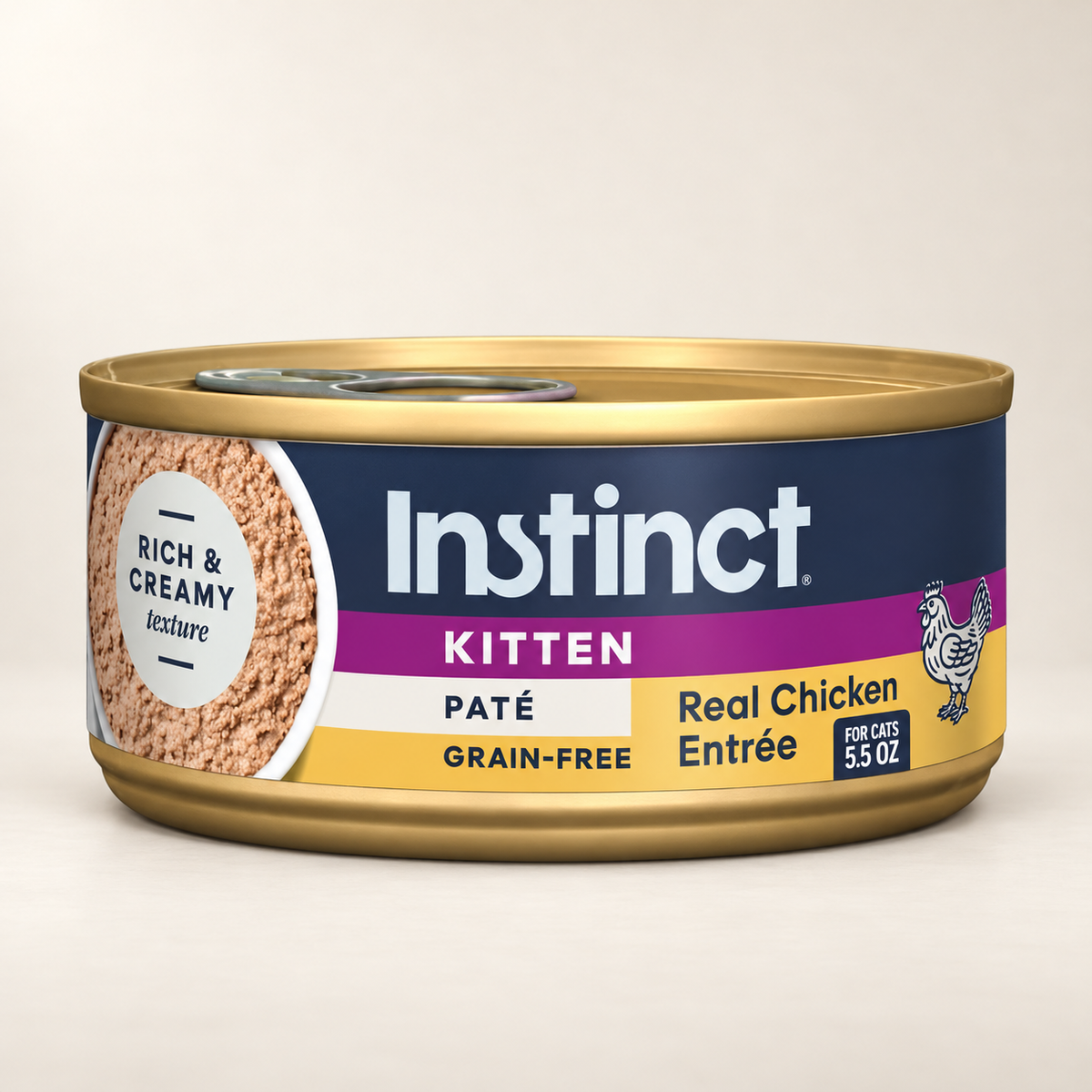 Instinct Chicken Pâté Kitten Food – 12 × 5.5 oz on a cream background