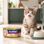 Instinct Chicken Pâté Kitten Food – 12 × 5.5 oz in a cream and forest-green mealtime scene