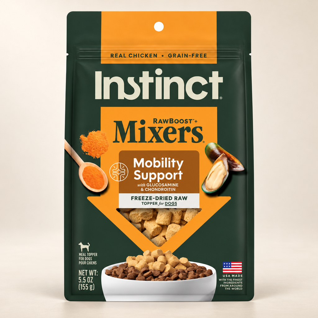 Instinct Mobility Support Dog Mixers – 5.5 oz on a warm cream background