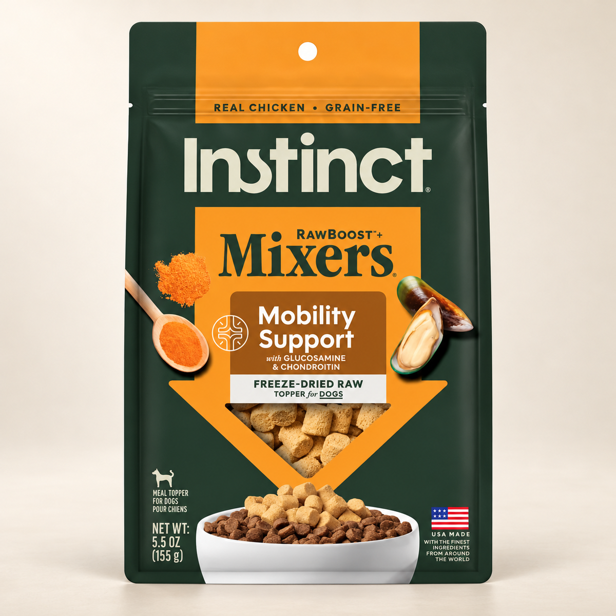 Instinct Mobility Support Dog Mixers – 5.5 oz on a warm cream background