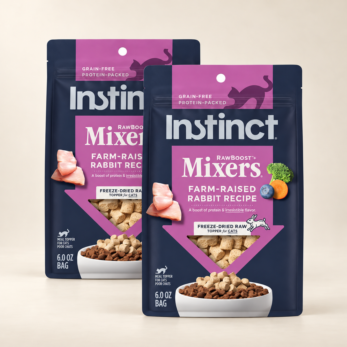 Instinct Rabbit Mixers Cat Topper – 2 × 6 oz on a cream background