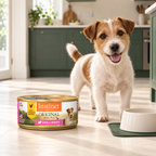 Instinct Original Small Breed Chicken Wet Dog Food – 12 × 5.5 oz in a cream and forest-green mealtime scene